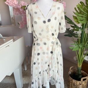 Calvin Klein High Low Polka Dot Wrap Dress